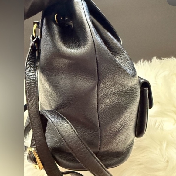 MCM Black Leather Backpack‎ with Gold Accents and draw strings 12"x11" - Picture 14 of 16